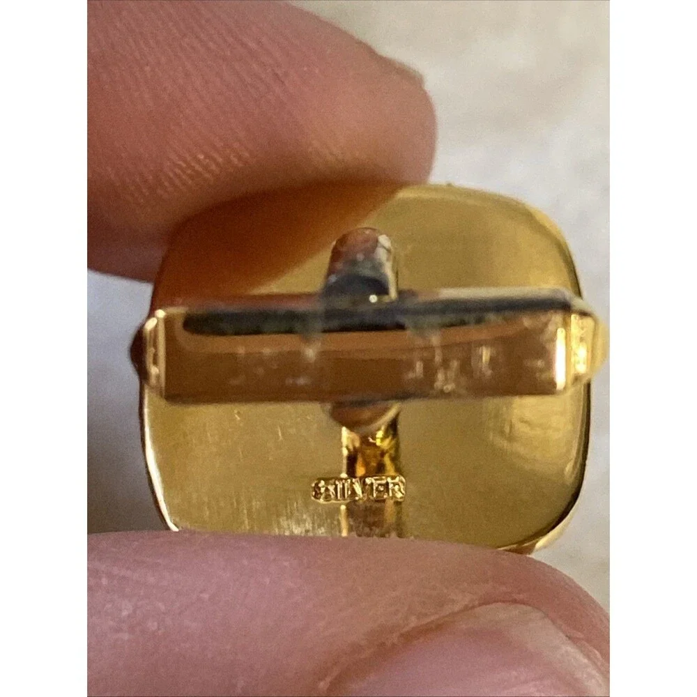 Vintage Japan Sterling Silver Gold-Plated Malachite Cufflink Gift Set